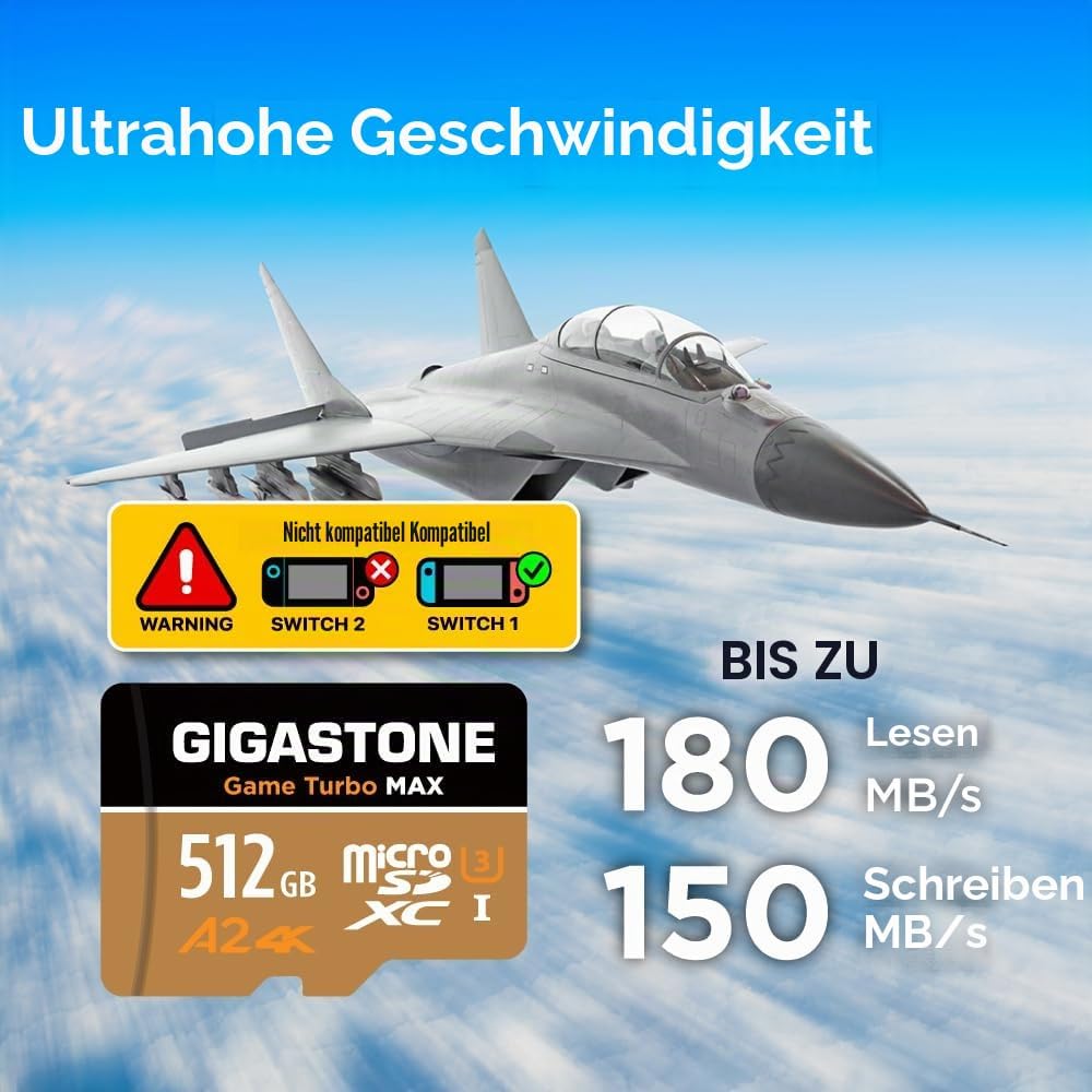 [5 Jahre kostenlose Datenwiederherstellung] GIGASTONE 512GB Micro SD Karte, Game Turbo MAX, bis zu 1
