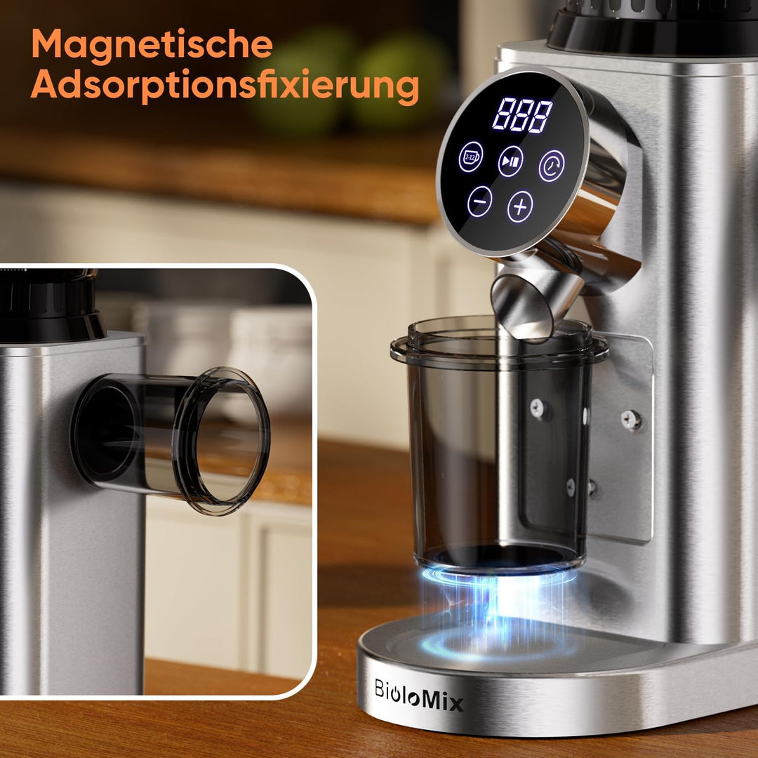 Biolomix Kaffeemühle Elektrisch mit Abnehmbarem Halter für Siebträger Kaffeemühle Siebträger Elektri