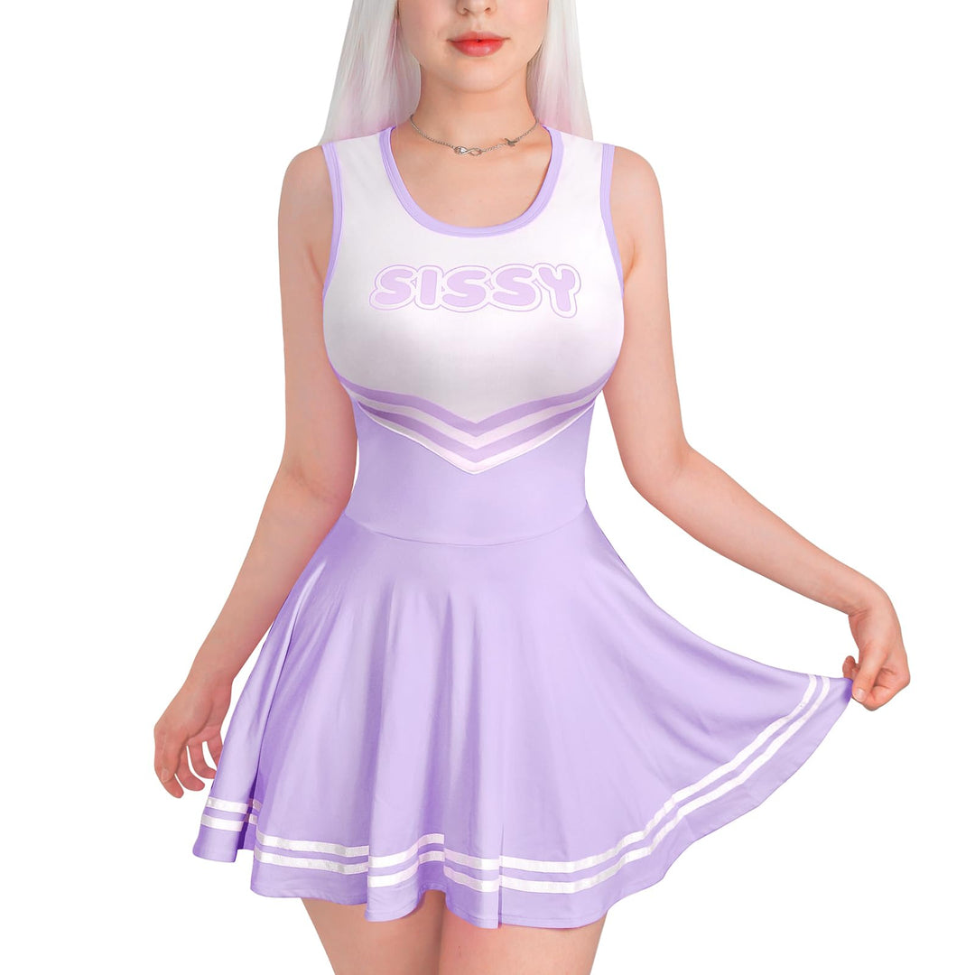 LittleForBig Damen Seidiger Ärmellose Overall Cheer Sissy Bodycon Mini Kleid Rock M Lila, M Lila