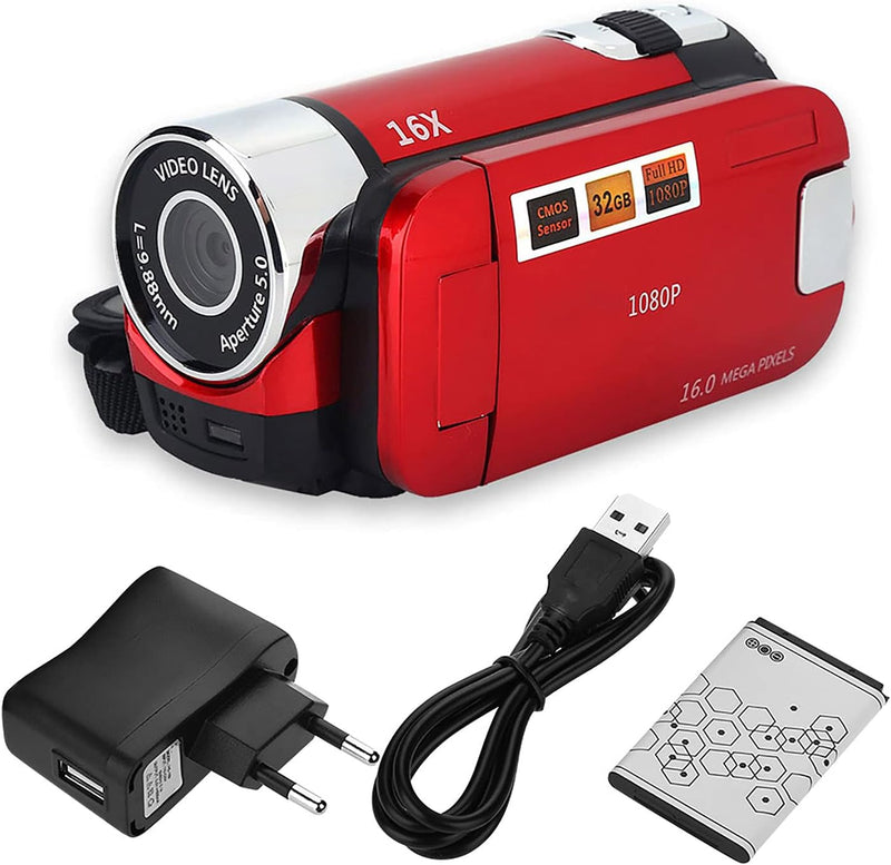 Ejoyous Digitaler Camcorder, 16X Full HD Videokamera High Definition Videokamera mit 270 Grad Drehbi