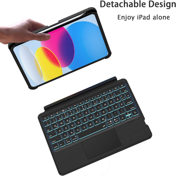ROOFEI Multi Touch Hülle mit Tastatur für iPad 10. Generation - Abnehmbare Tastatur mit Kickstand &