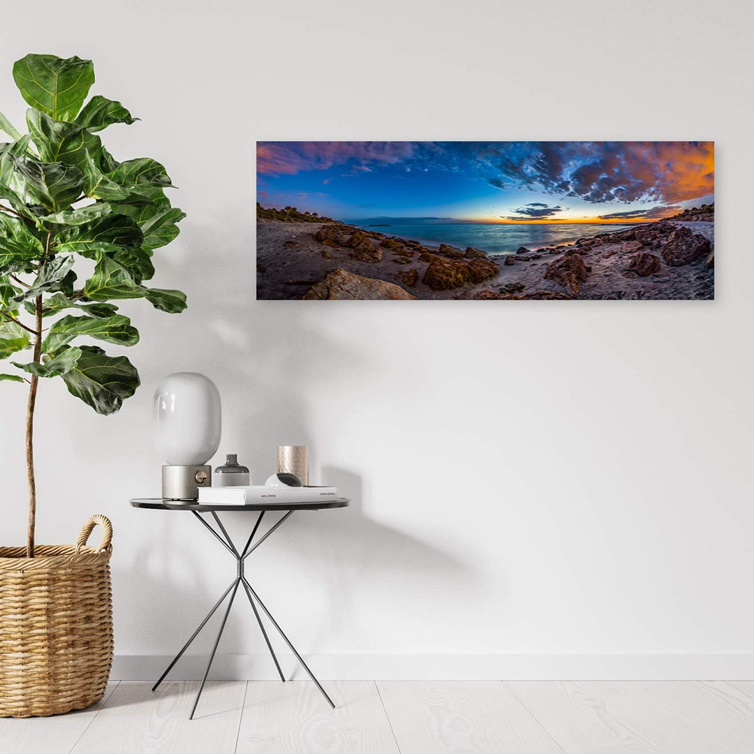 Bild auf Leinwand Landschaft Kunstdruck modern Felsen Blau 90x30 cm Leinwandbild 90x30 cm Blau_c, Le
