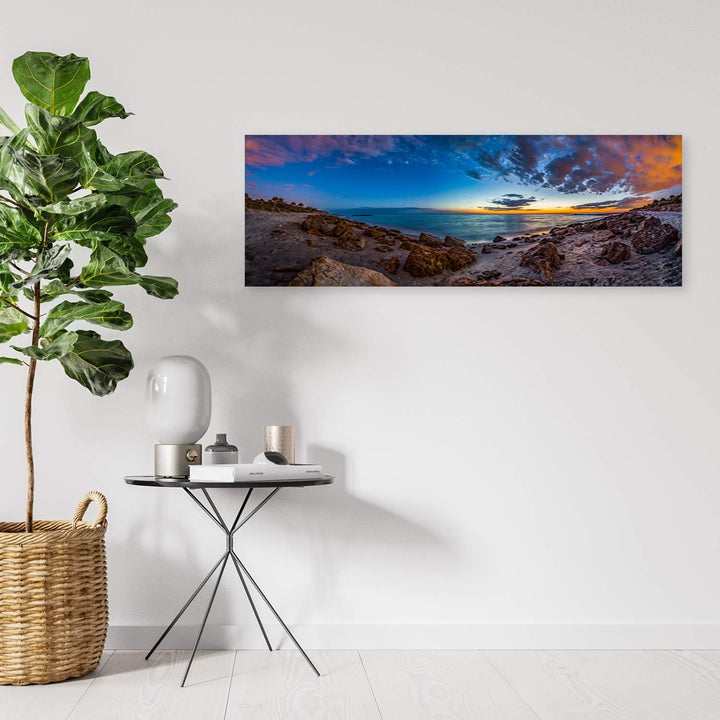 Bild auf Leinwand Landschaft Kunstdruck modern Felsen Blau 90x30 cm Leinwandbild 90x30 cm Blau_c, Le