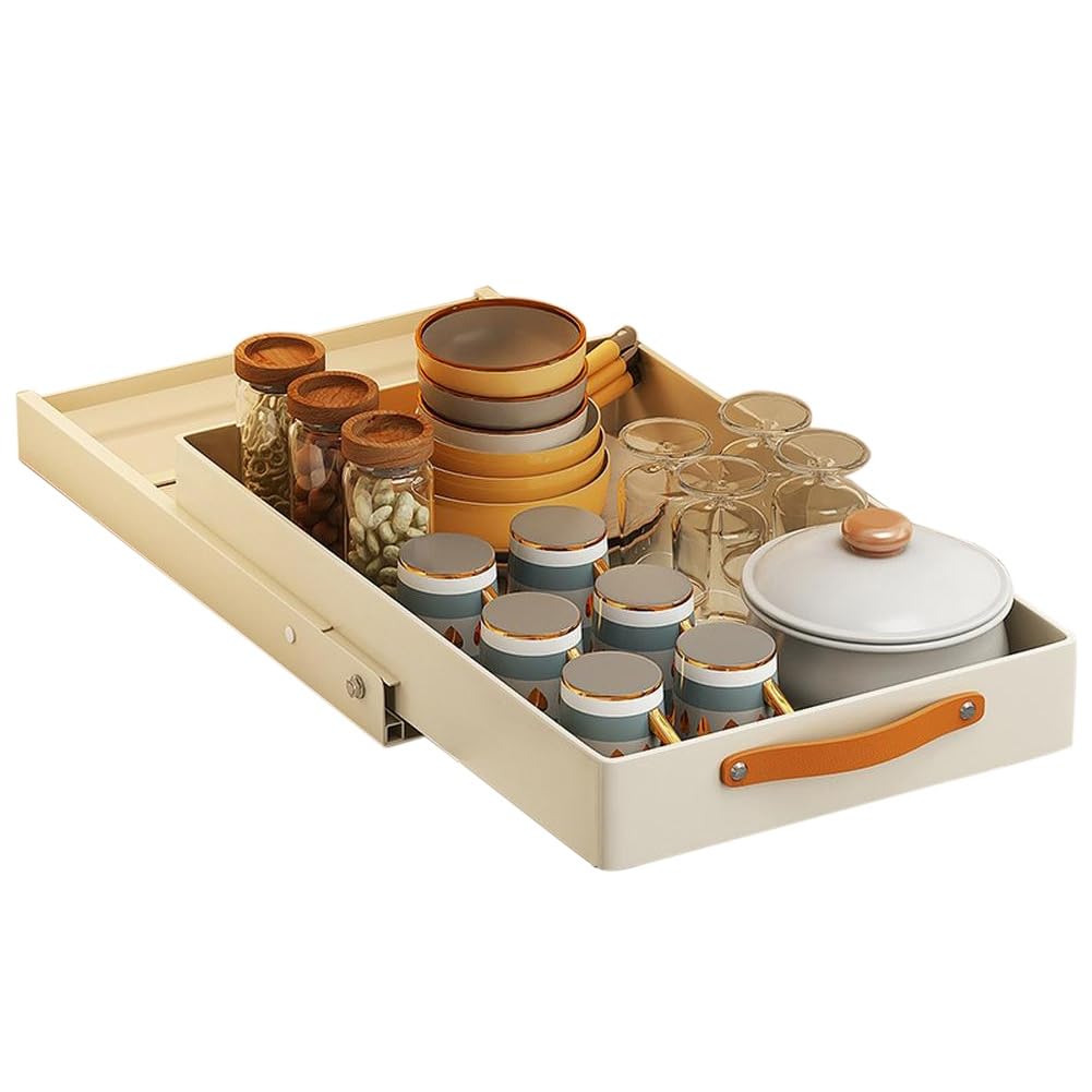 Ausziehbarer Schrank-Schubladen-Organizer, breit, 30 cm, Unterspüle-Organizer-Körbe, selbstklebende
