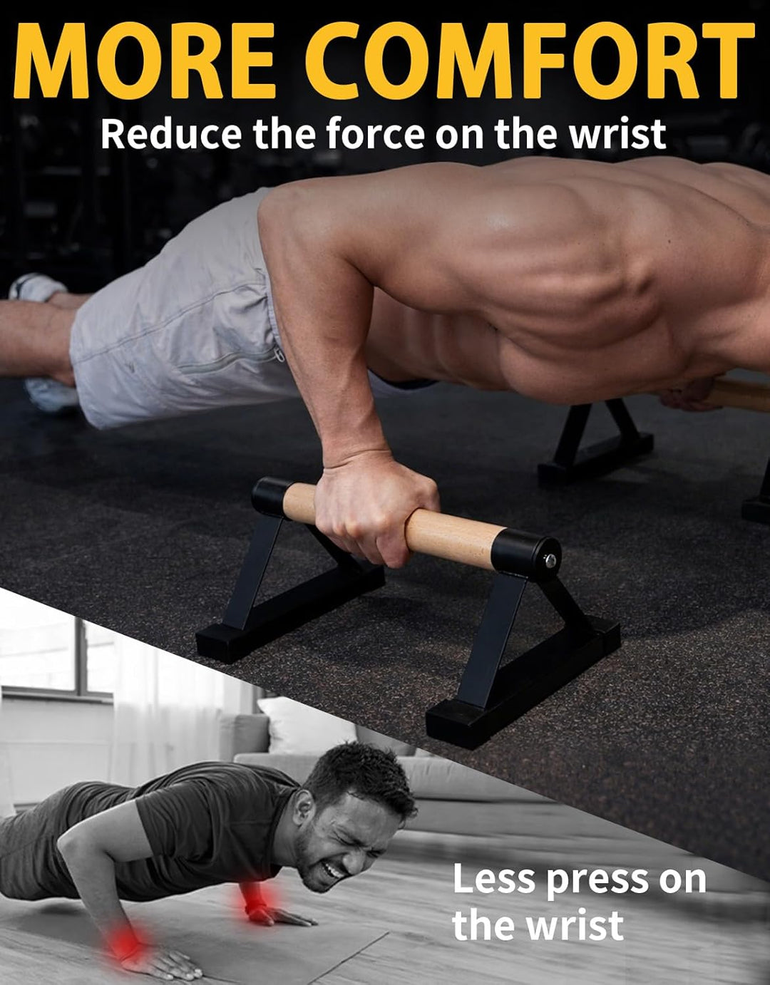 Wooden Push Up Bars Set, 2 Stück Liegestützgriffe aus Buchenholz Non Slip Parallettes Bars für Calis