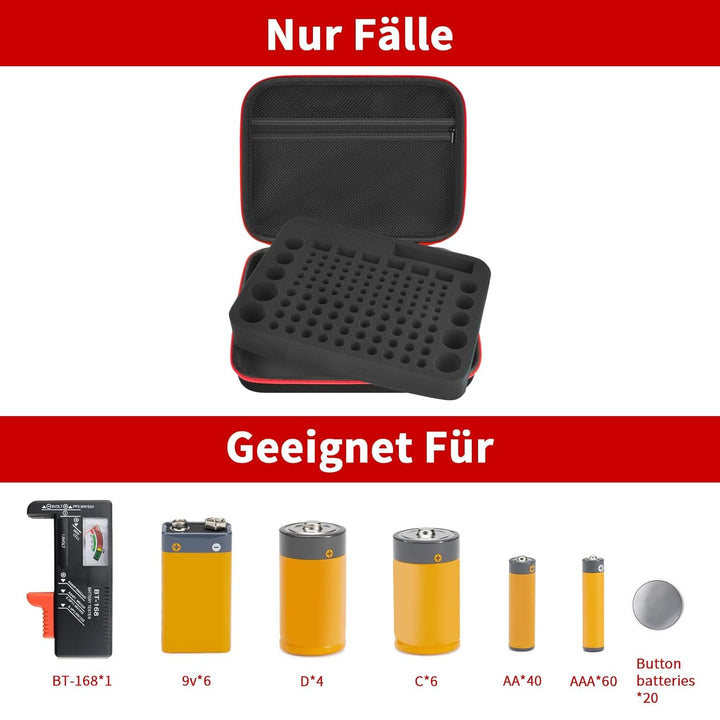Batterie Aufbewahrungsbox Box, Batteriekasten Koffer mit Batterietester BT-168, Batterie Organizer H