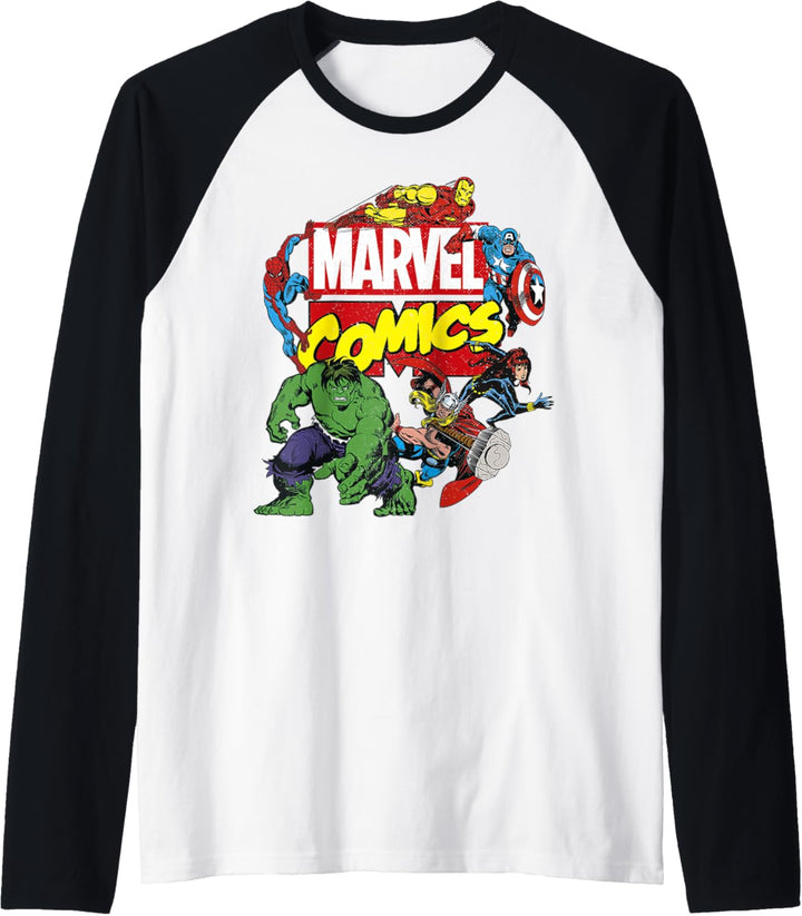Marvel Comics Avengers Group Shot Around Logo Poster Raglan
