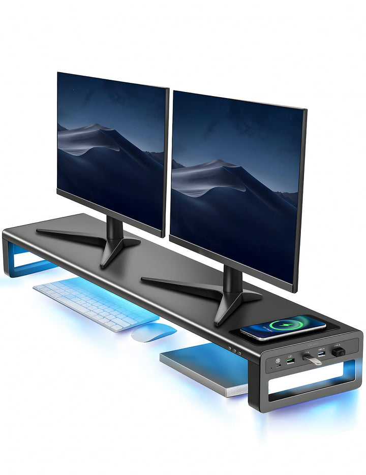 Vaydeer Dual-Monitor-Ständer mit kabelloser Aufladung und 4 USB-Hubs - Metallständer für 2 Monitore