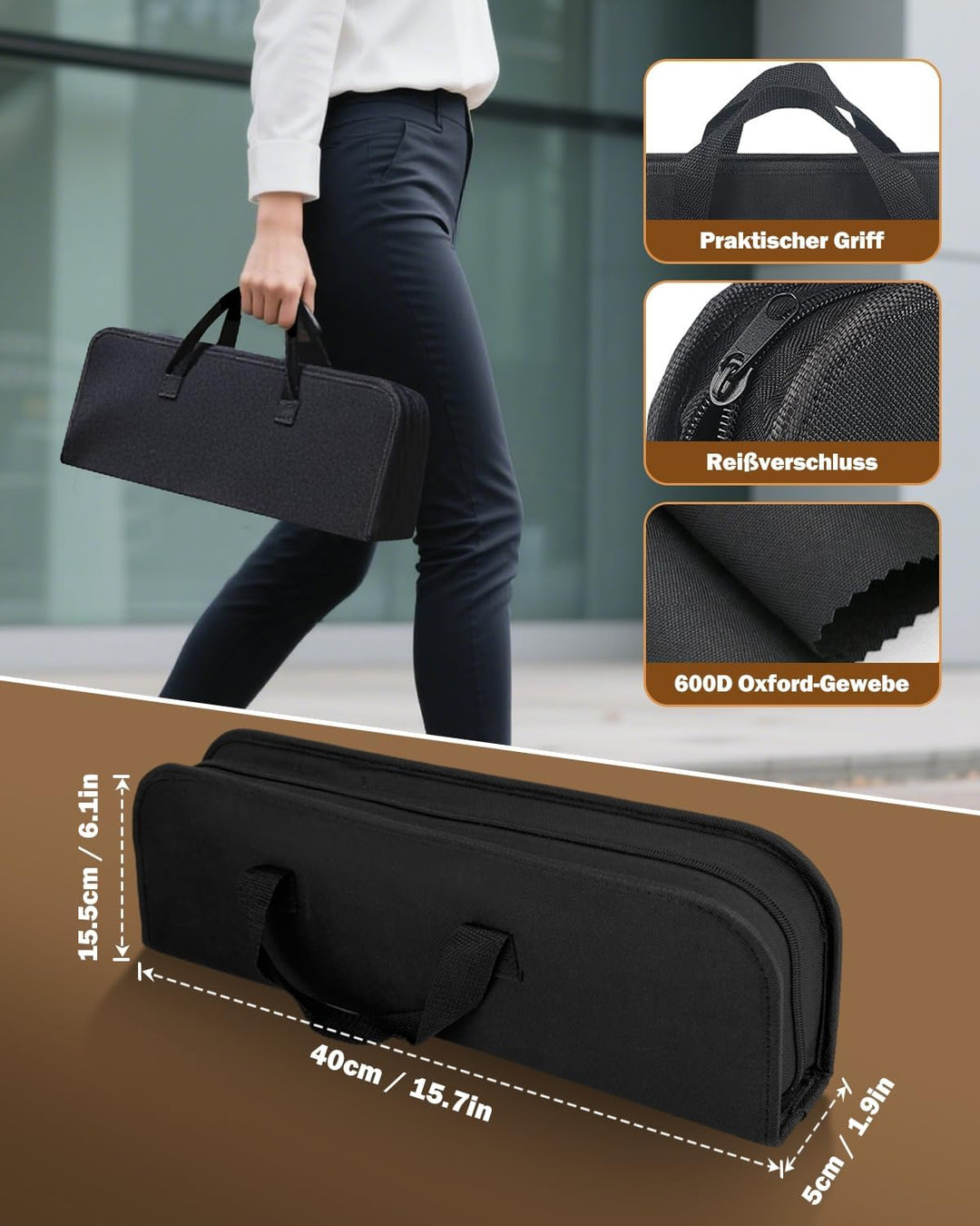 Grillbesteck Set, 3-teilig Edelstahl Grill Zubehör mit Tragetasche, Umfassendes Grillbesteck für das