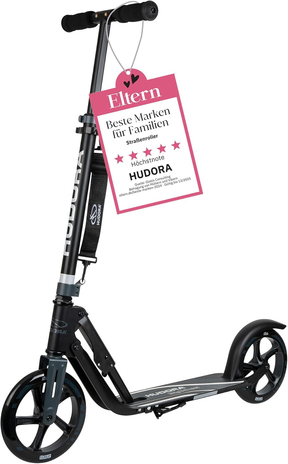 HUDORA BigWheel 205 Scooter - Stabiler Aluminium-Roller - Höhenjustierbarer & zusammenklappbarer Cit