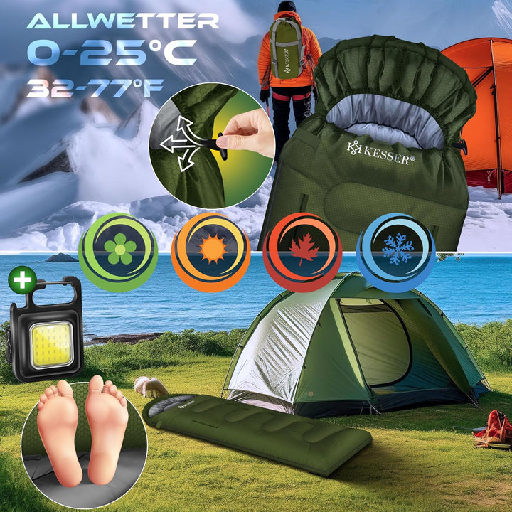 KESSER® Schlafsack Outdoor | Deckenschlafsack 3-4 Jahreszeiten | Camping-Sleeping-Bag für Erwachsene