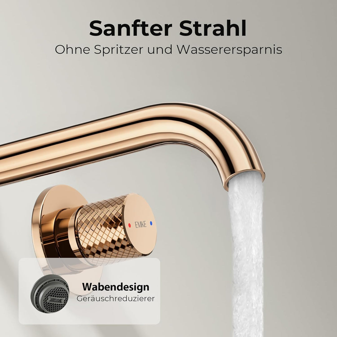 EMKE Waschtischarmatur Unterputz für Wandmontage, Wasserhahn Bad Unterputz, Mischbatterie Waschbecke