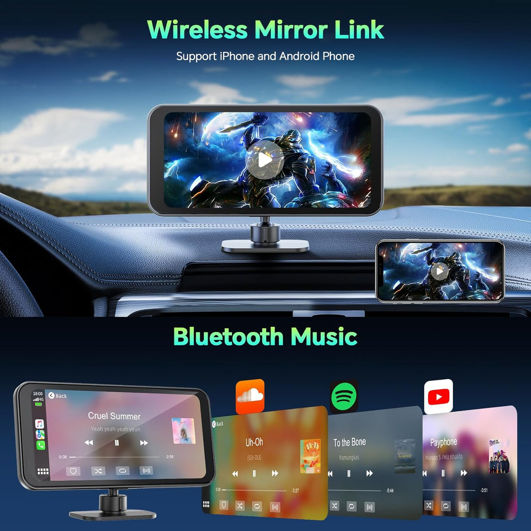 LAMTTO Wireless CarPlay Display mit 4K+1080P Dashcam Vorne Hinten und 6,25 Zoll Bildschirm, Tragbare