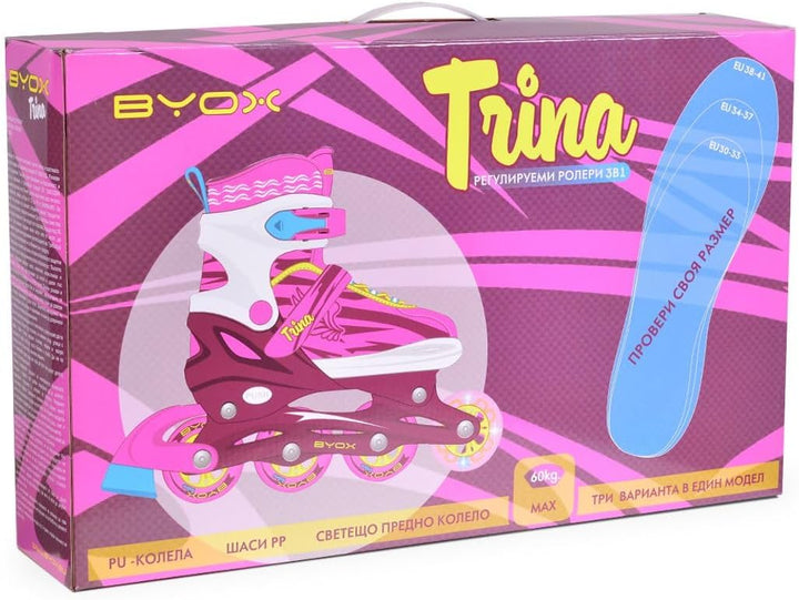 Inliner Kinder Trina 3 in 1, Grösse M 34-37 verstellbar, PU Rollen, 608ZB Lager