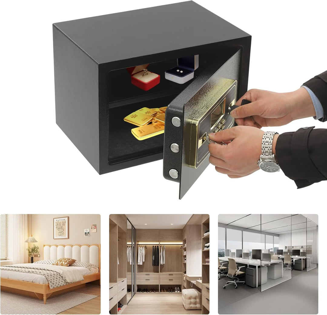 Sicherer Tresor mit LED-Display & Alarm – 22L Wandtresor mit Doppel-Schloss, Passwort & Schlüssel, E