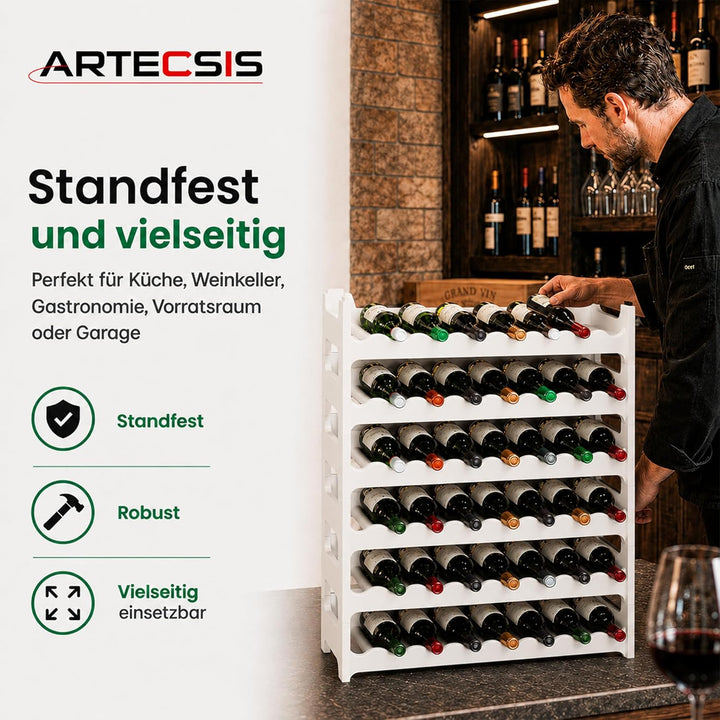 ARTECSIS® Weinregal stapelbar & modular erweiterbar Kunststoff für 36 Weinflaschen (weiss) - Stabile