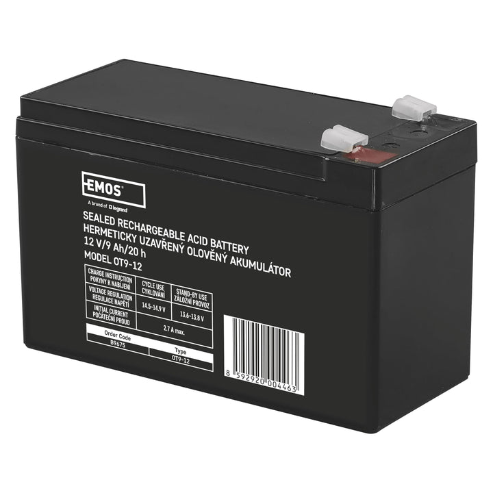 EMOS - Wartungsfreier Bleiakku - 12V 9Ah - AGM Batterie - Faston 6,3mm Anschluss - Für USV-Geräte -