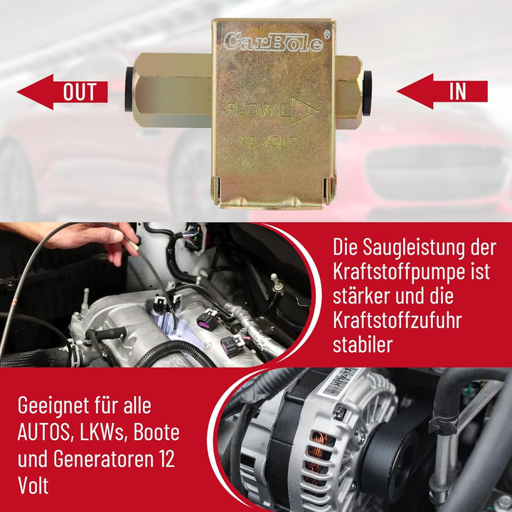 CarBole Kraftstoffpumpe 12V Elektrische Benzinpumpe Metall 4-7 PSI Universal Inline Kraftstoffpumpe
