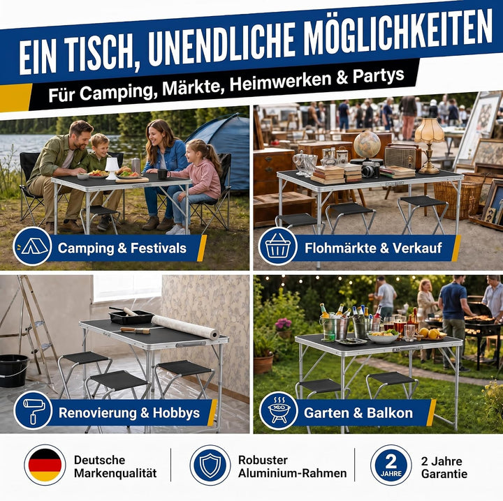 GOODS+GADGETS Klappbarer Multifunktionstisch Mehrzwecktisch Campingtisch Camping-Set Klapptisch Mark