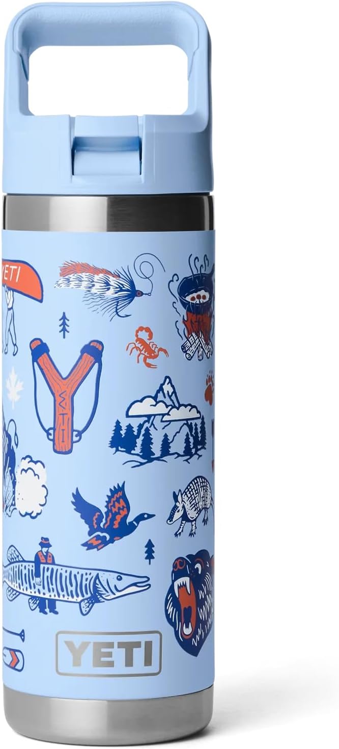 YETI Rambler Trinkflasche 18 oz (532 ml) Big Sky Summer Camp – Edelstahl Trinkflasche mit Strohhalmd