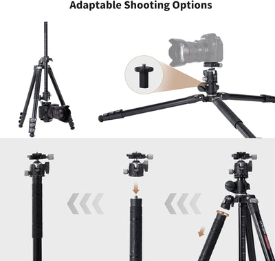 Cayer 72.5" Camera Tripod with Multi-Angle Center Column, Horizontal Tripod Monopod with Ball Head,