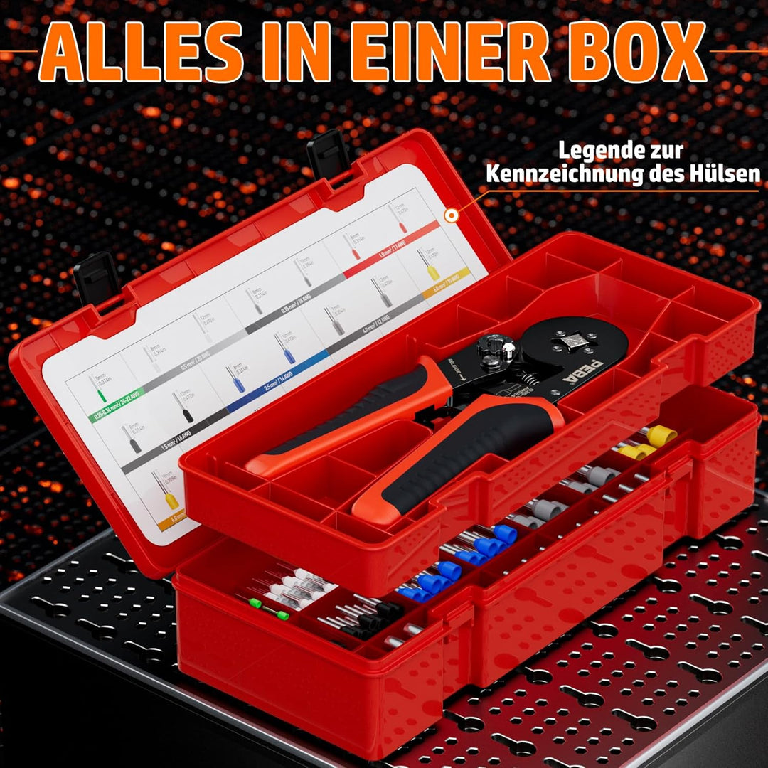PEBA Crimpzange Set, Aderendhülsen Zange 0,25–10mm² mit 21 Arten Isoliert Aderendhülsen Set, Premium