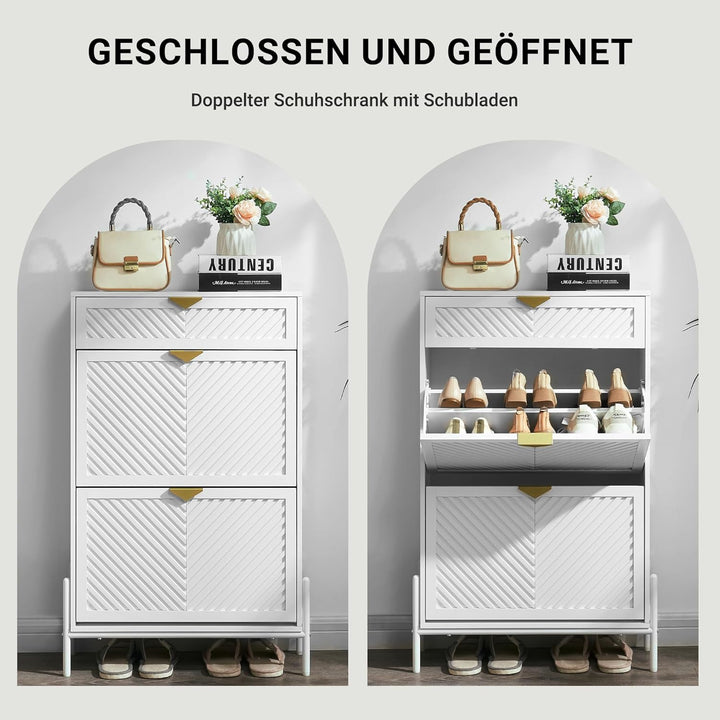 Schmal Schuhschrank mit 2 Klappen platzsparender, Schmaler Geschlossen Schuhregal Schuh Schrank Schu