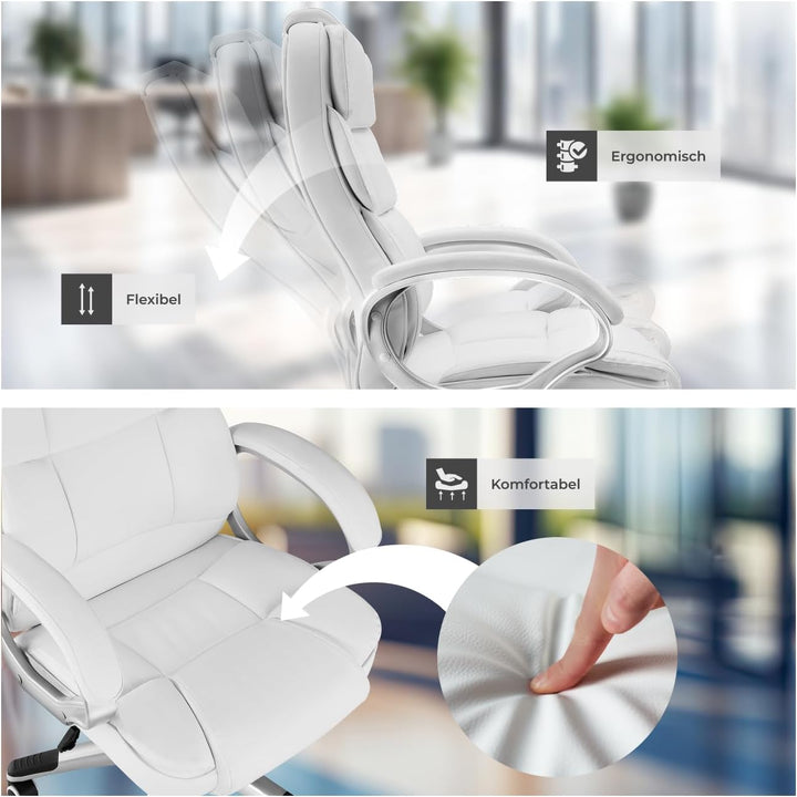 tectake® Chefsessel, Bürostuhl mit 12 cm Polsterung, Schreibtischstuhl mit Armlehnen & Wippfunktion,