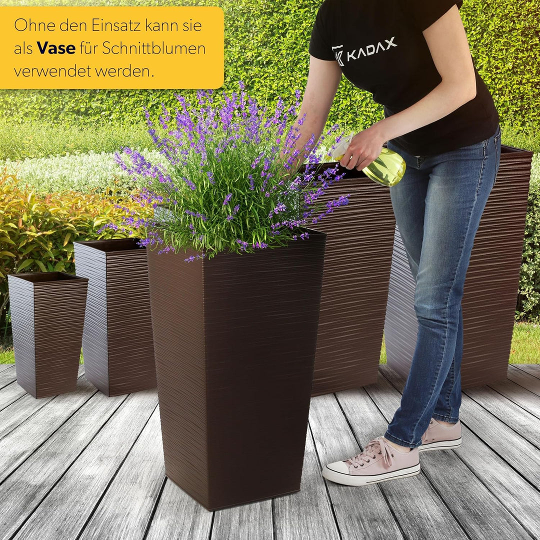 KADAX Pflanzkübel mit Innentopf, Höhe 68cm, Mokka – Wetterfester Blumentopf für Innen & Aussen, idea