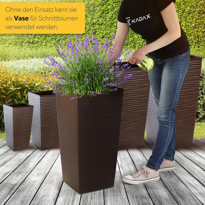 KADAX Pflanzkübel mit Innentopf, Höhe 68cm, Mokka – Wetterfester Blumentopf für Innen & Aussen, idea