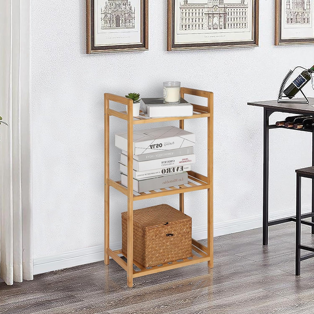 PACHIRA Standregal mit 3 Ablagen, 35 x 25 x 71 cm Bambusregal, Stehendes Lagerregal Aus Bambus, Als
