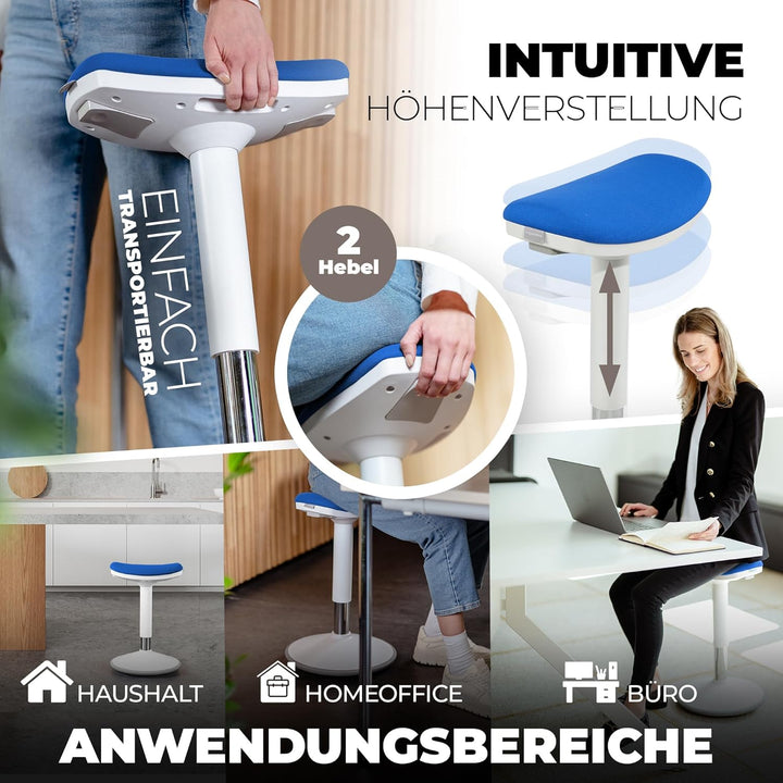 Ergonomischer Bürohocker [2 Sitzpositionen] höhenverstellbarer Sattelhocker [43–63 cm] Sitzhocker fü