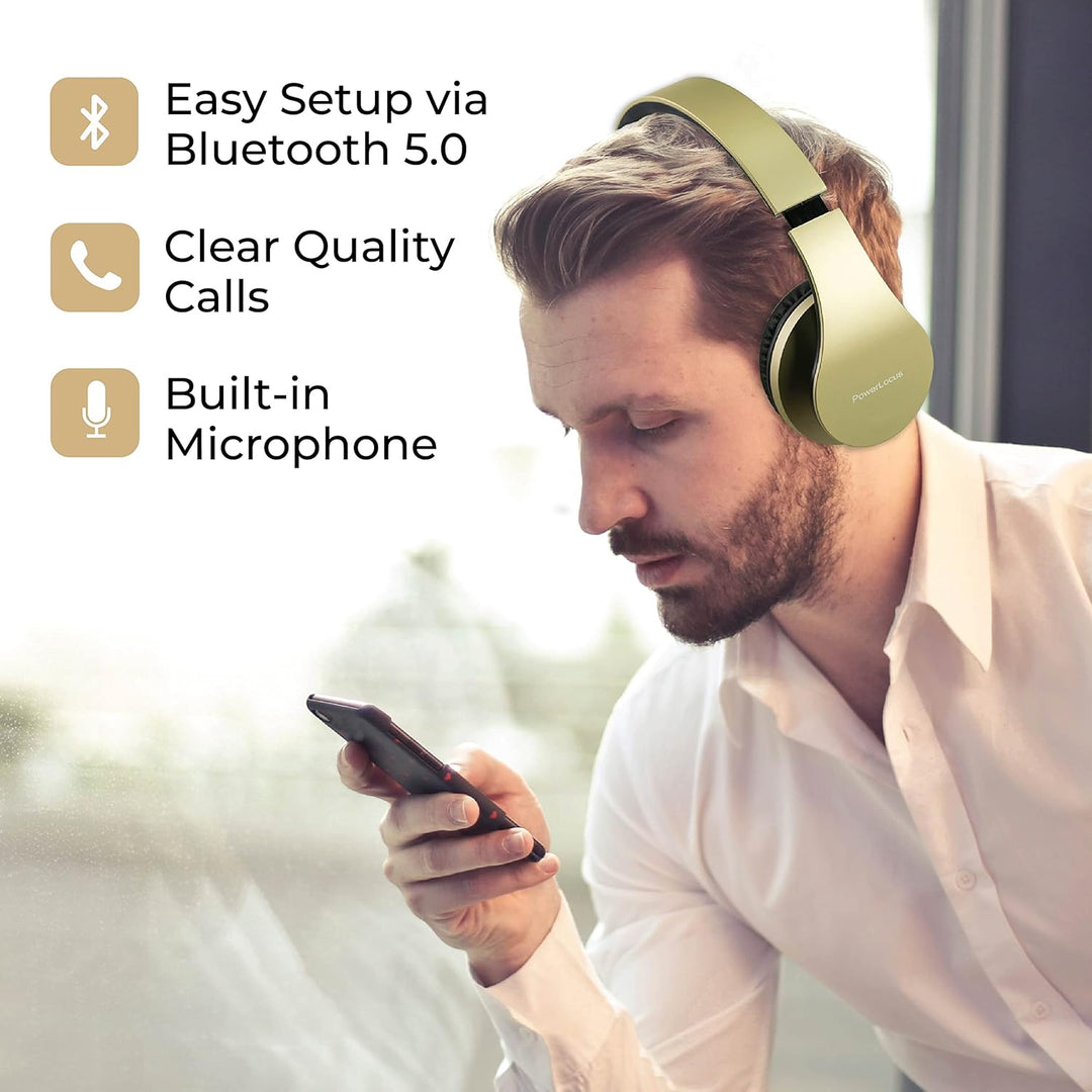 PowerLocus Bluetooth Kopfhörer Over Ear, Kabellose Kopfhörer, HiFi Stereo, Faltbare Kopfhörer mit Mi