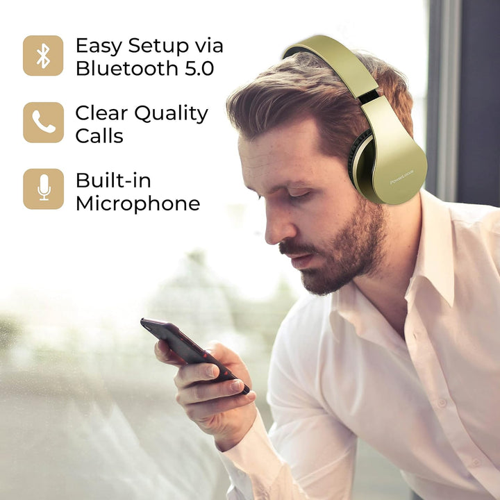 PowerLocus Bluetooth Kopfhörer Over Ear, Kabellose Kopfhörer, HiFi Stereo, Faltbare Kopfhörer mit Mi