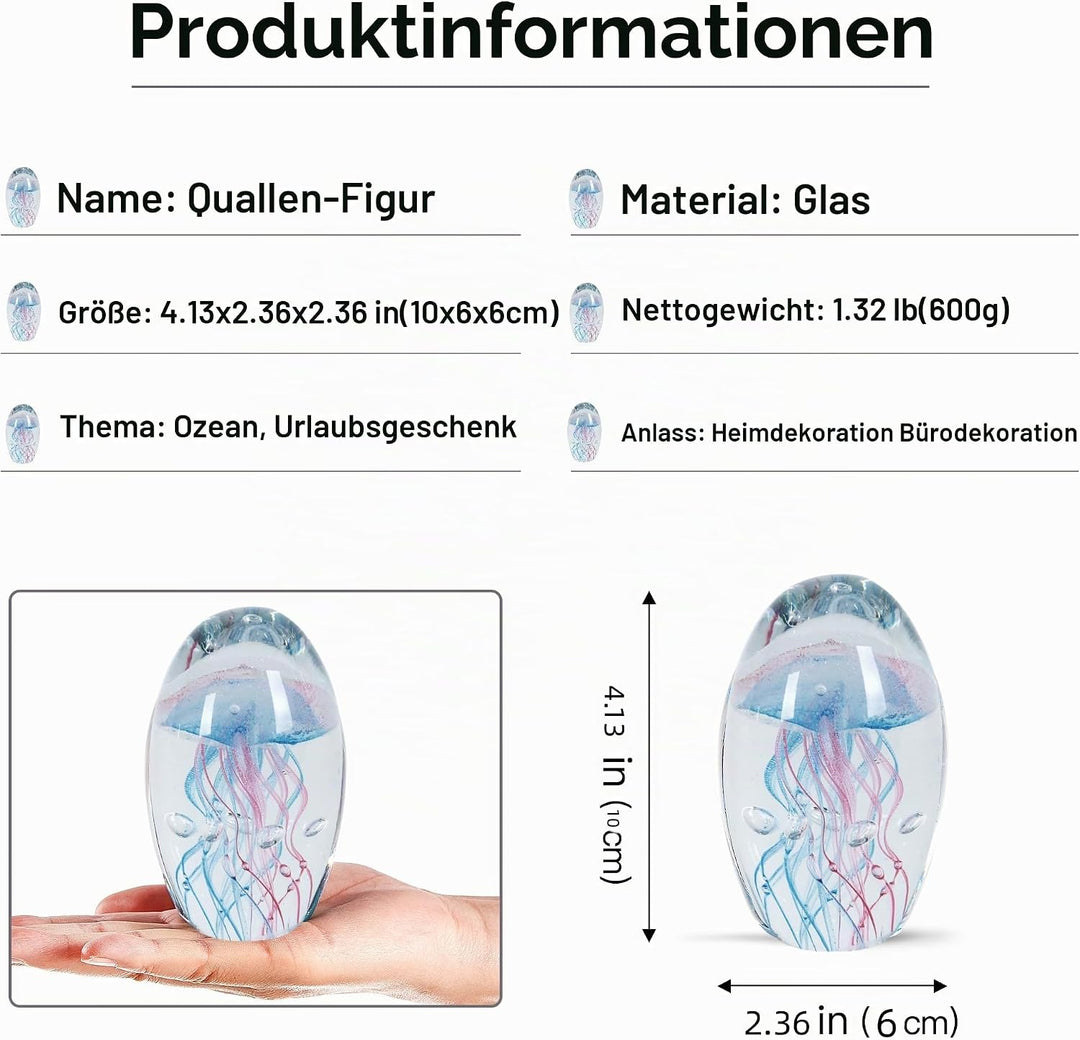 EUSTUMA Handgeblasenes Glas Quallen Figur Ornament, Meerestier Ornament für Aquarium Aquarium, Meere