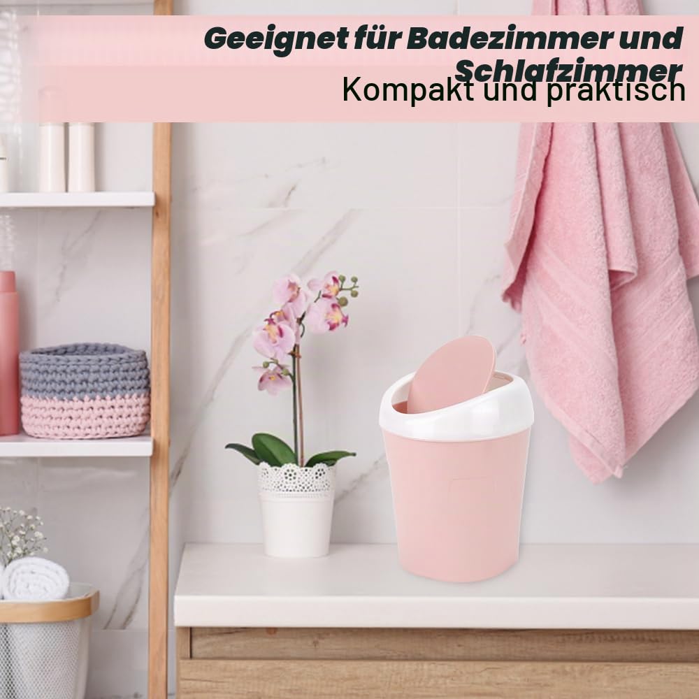 6 Stücke Mini Mülleimer, QLFJ-FurDec Tischmülleimer mit Schwingdeckel mit 12 Rollen Müllsäcke, Kompa