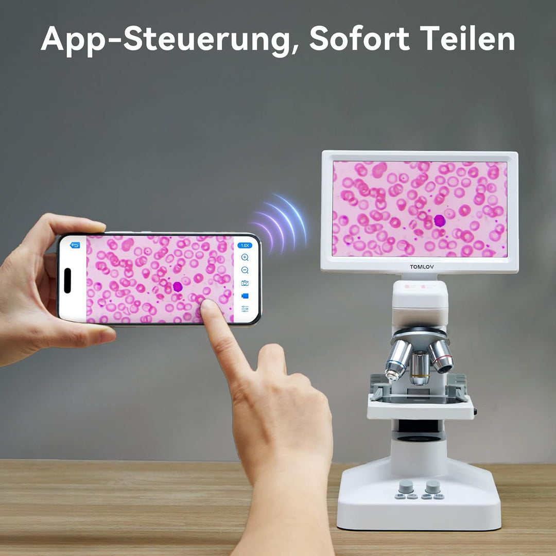 TOMLOV DM301 Pro Biologisches Mikroskop 1200X: 7" Digital Mikroskop mit HDMI-Ausgang für Erwachsene