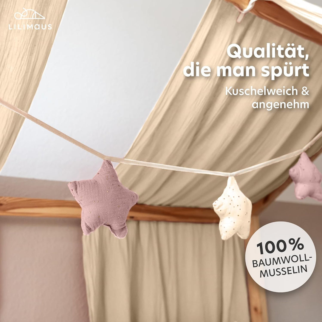 LILIMAUS Sternen Wimpelkette Stoff - Mit Goldapplikation in 12 Farben - 100% Baumwolle Handmade - Mu
