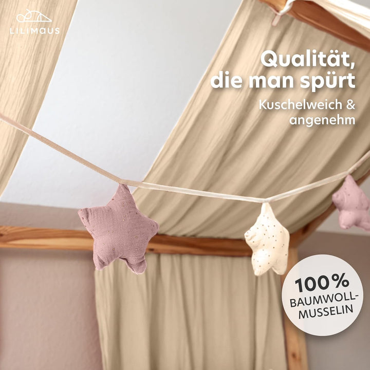LILIMAUS Sternen Wimpelkette Stoff - Mit Goldapplikation in 12 Farben - 100% Baumwolle Handmade - Mu