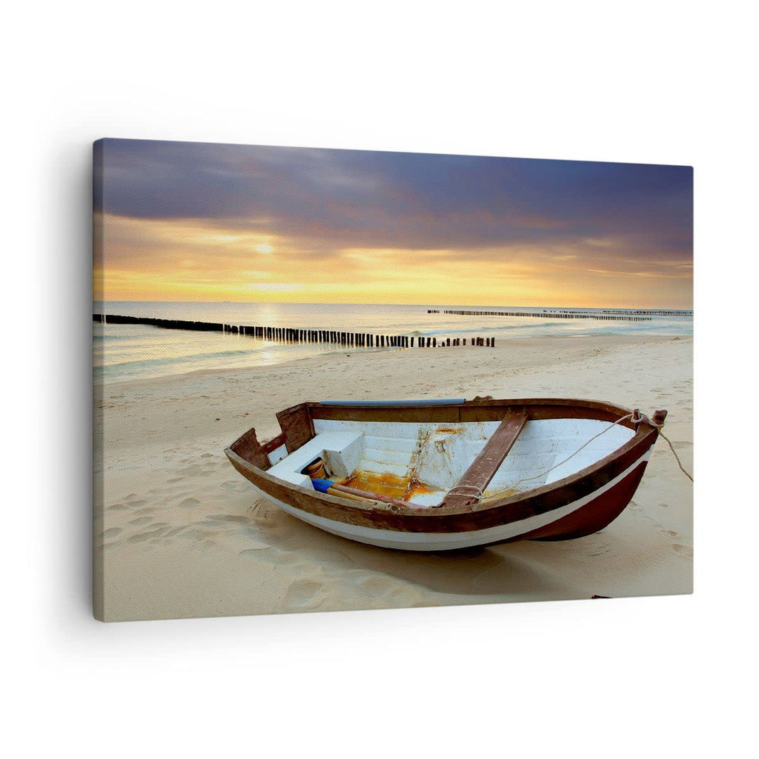 Bilder auf Leinwand Strand Boot Ostsee Sommer Leinwandbild 70x50cm Wandbilder Dekoration Wohnzimmer