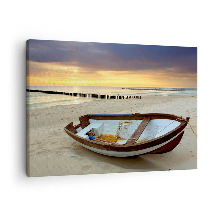 Bilder auf Leinwand Strand Boot Ostsee Sommer Leinwandbild 70x50cm Wandbilder Dekoration Wohnzimmer