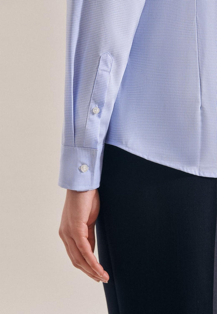 Seidensticker Damen Hemdbluse Langarm Slim Fit Gemustert Bügelfrei Bluse 36 Hellblau Karo, 36 Hellbl