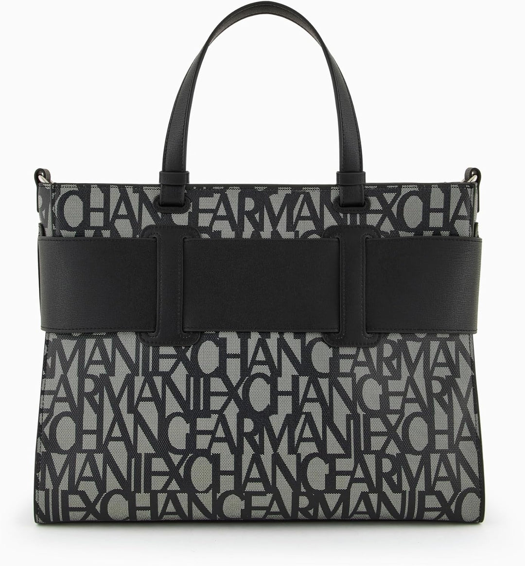Armani Exchange Women's Large Logo Placket Satchel Bag Big Tote, Beige/Black