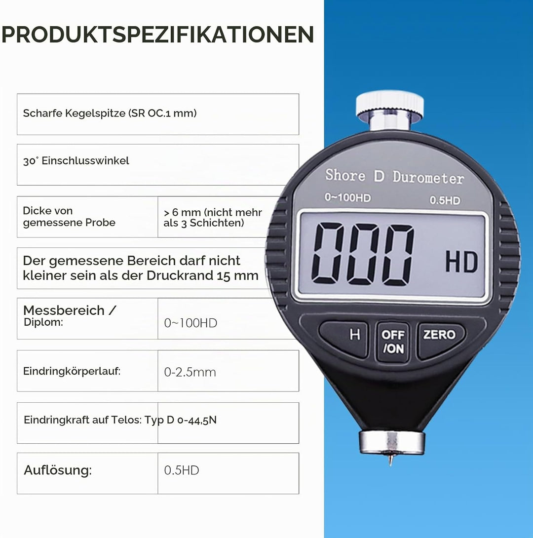 Digital-Shore-D-Meter 0 bis 100 Hd Durometer Harte Härte Gummi und Kunststoffe wie Thermokunststoffe