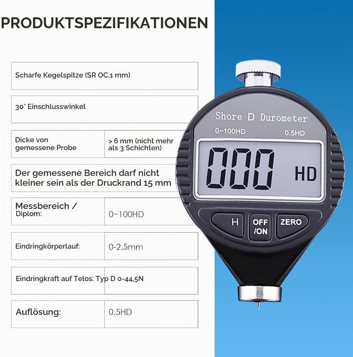 Digital-Shore-D-Meter 0 bis 100 Hd Durometer Harte Härte Gummi und Kunststoffe wie Thermokunststoffe