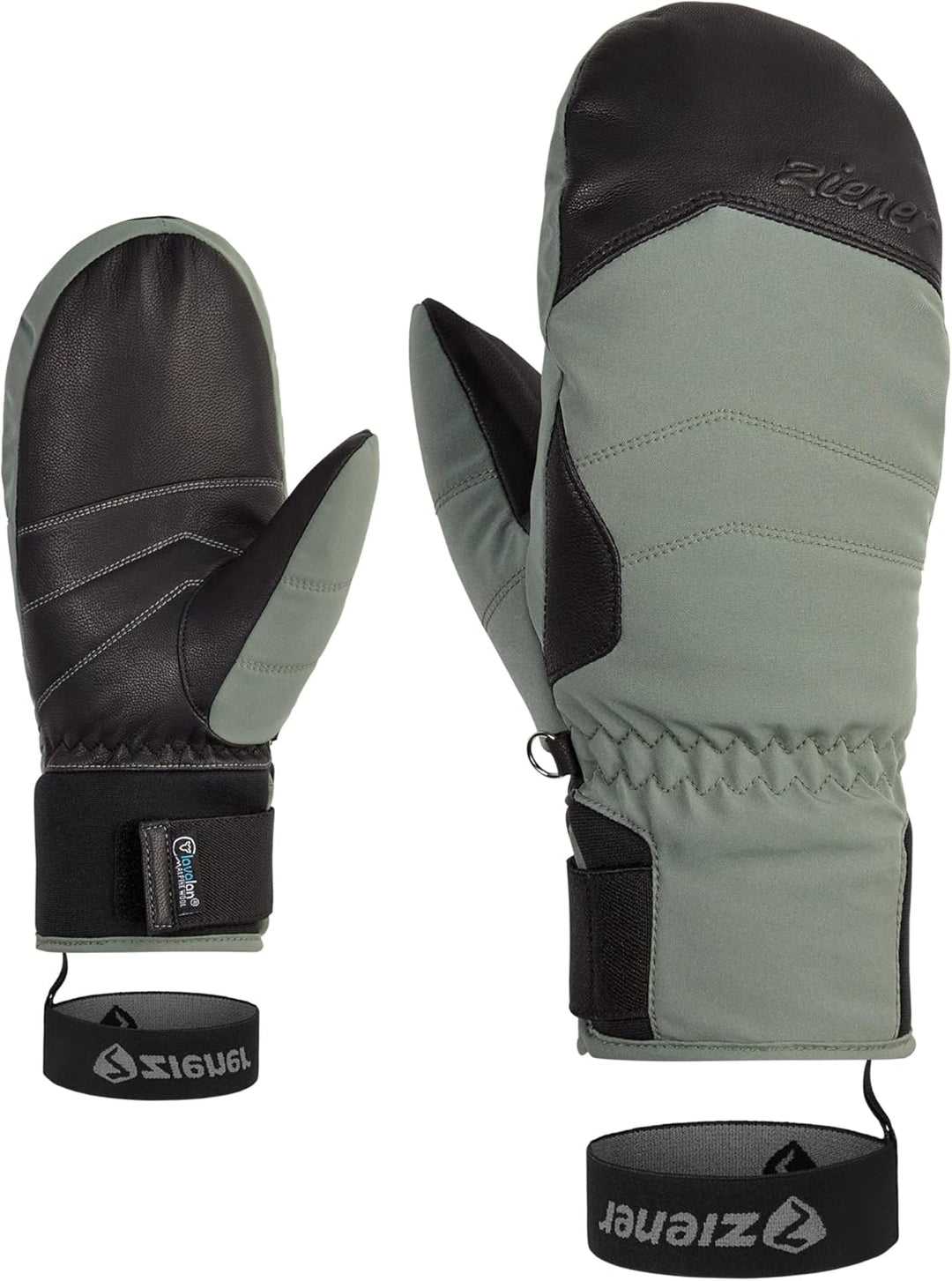 Ziener Damen Kalea Ski-Fäustling/Wintersport | wasserdicht, extra warm, Wolle 7 green mud, 7 green m