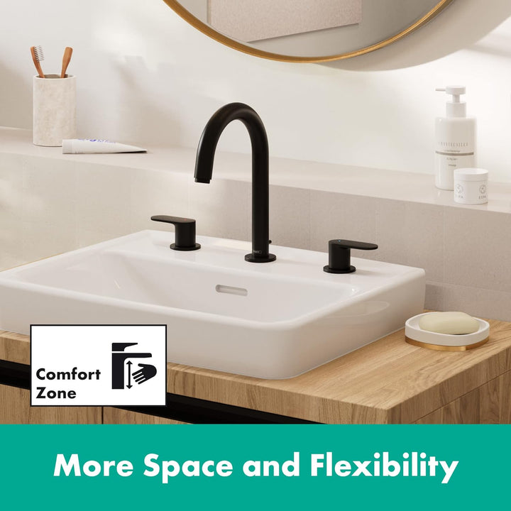 hansgrohe 3-Loch Waschtischarmatur Vernis Blend, Wasserhahn Bad mit Auslauf Höhe 150 mm, mit Zugstan