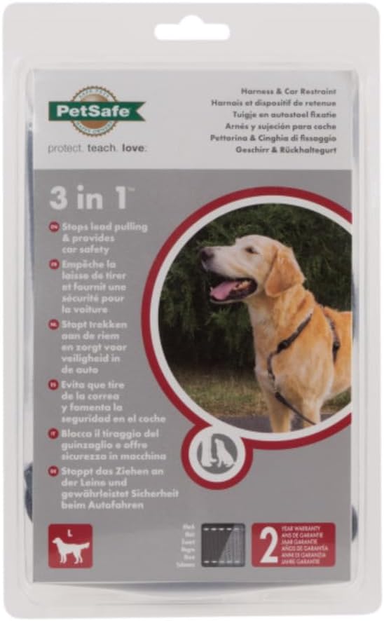 PetSafe 3-in-1-Geschirr und Rückhaltegurt für Hunde, Mit Anti-Zieh-Ring und Rückhaltegurt fürs Auto,