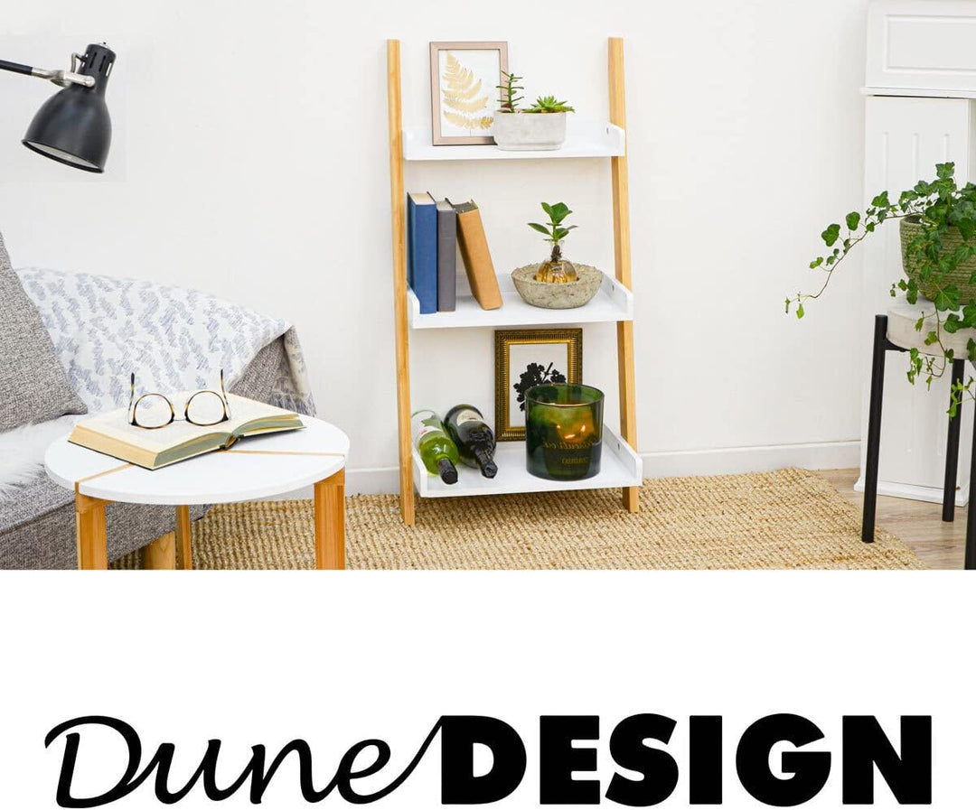 DuneDesign 3 Fächer Bambus Leiterregal - 45x90 Holz Leiter - Badezimmer Regal Deko Treppe Bad Ablage