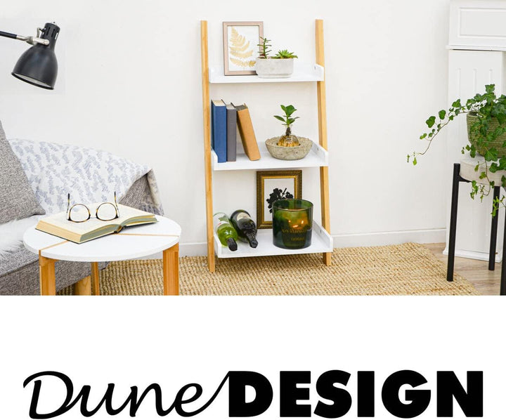 DuneDesign 3 Fächer Bambus Leiterregal - 45x90 Holz Leiter - Badezimmer Regal Deko Treppe Bad Ablage